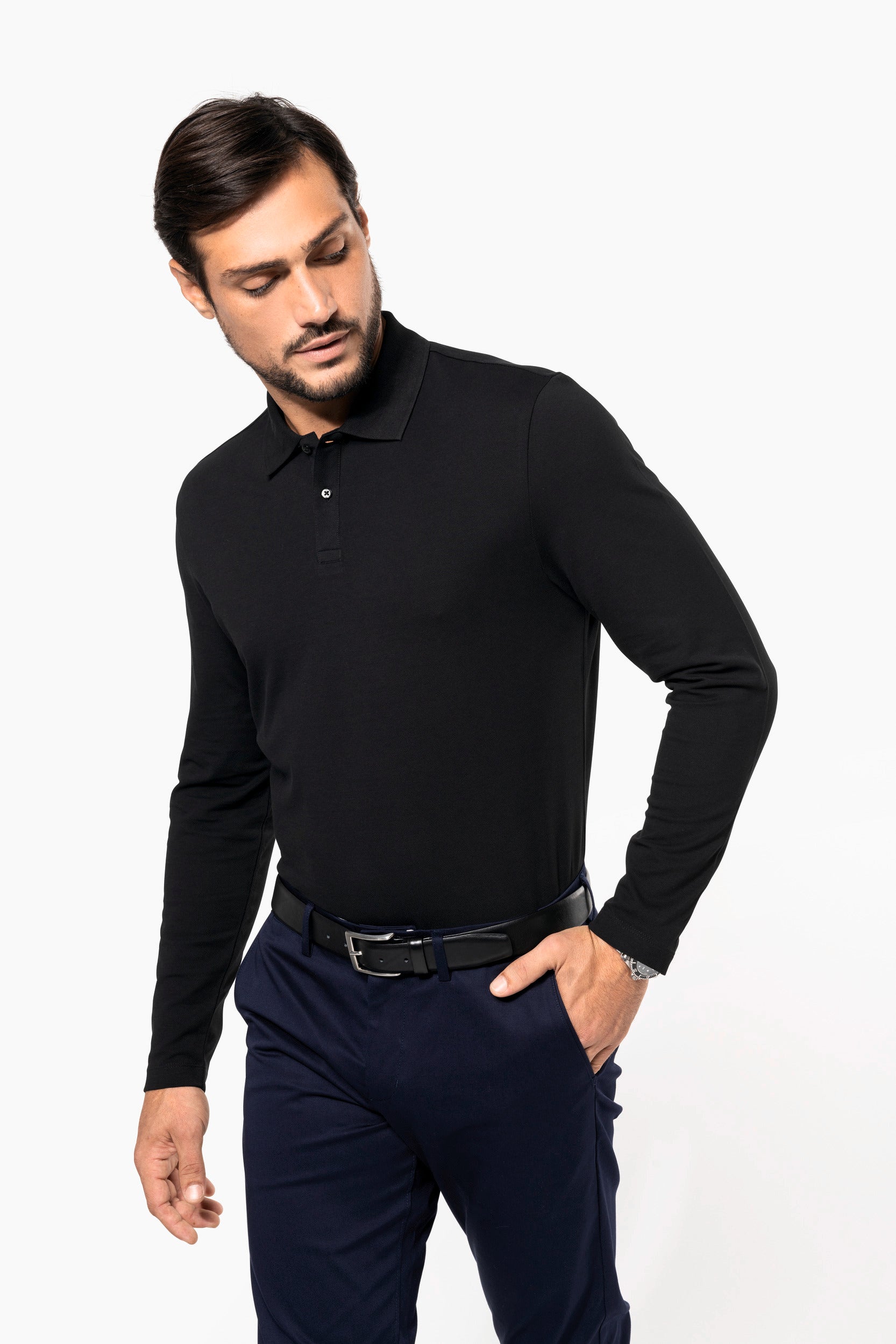 Heren premium polo met lange mouwen, stijlvol en comfortabel voor dagelijks gebruik.