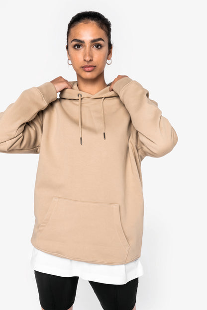 Unisex hoodie van premium kwaliteit met capuchon en buidelzak.